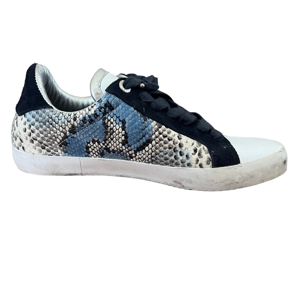 Zadig & Voltaire Wild Blue Python Snakeskin Lace Up Sneakers Leather Shoes 39 - Picture 10 of 15